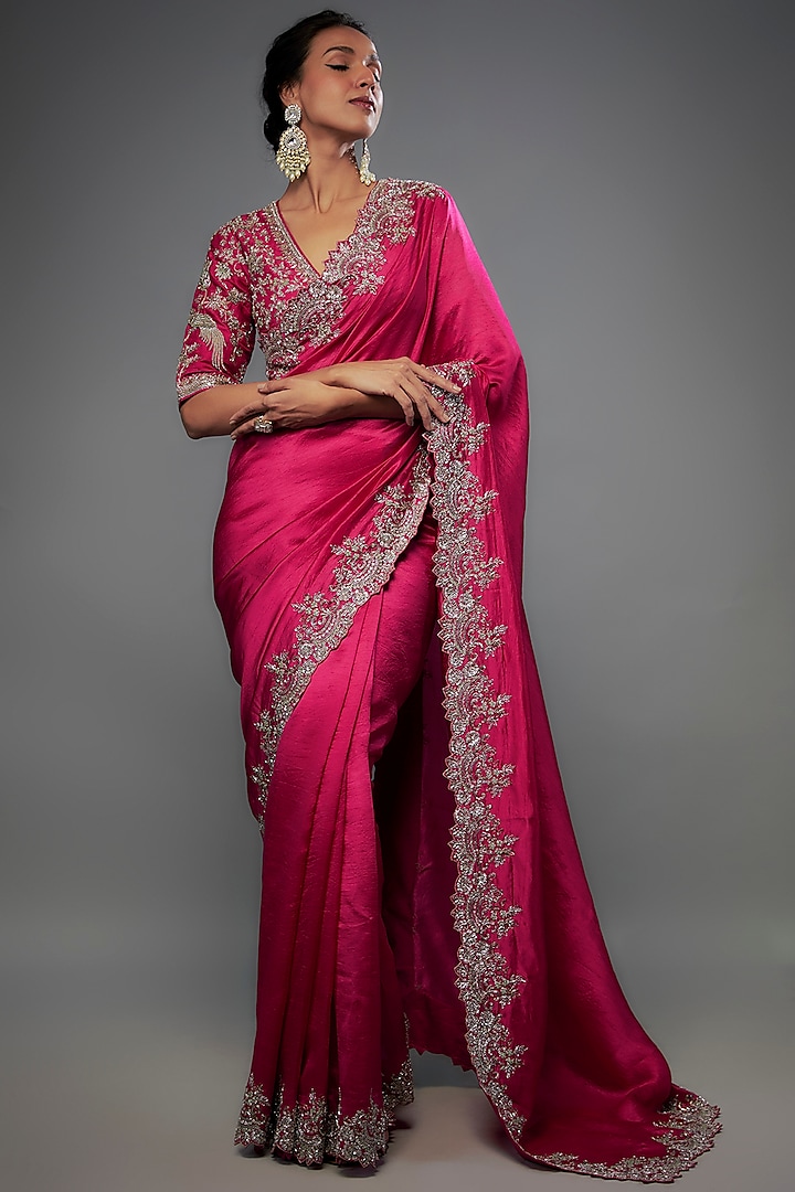 Pink Silk Zari Embroidered Bridal Saree Set by Jayanti Reddy at Pernia's Pop Up Shop