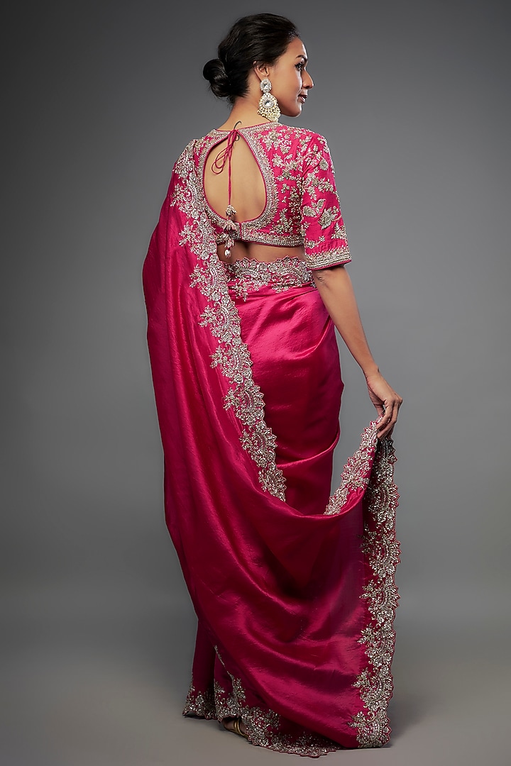 Pink Silk Zari Embroidered Bridal Saree Set by Jayanti Reddy at Pernia's Pop Up Shop