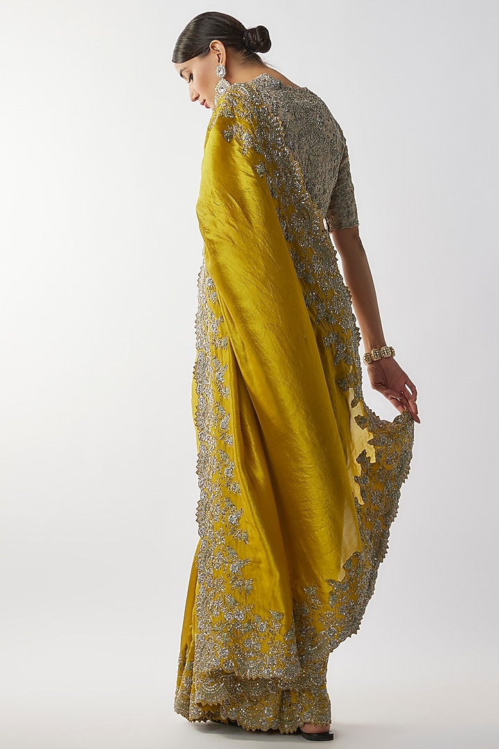 Mustard Silk Zari Embroidered Bridal Saree Set by Jayanti Reddy at Pernia's Pop Up Shop