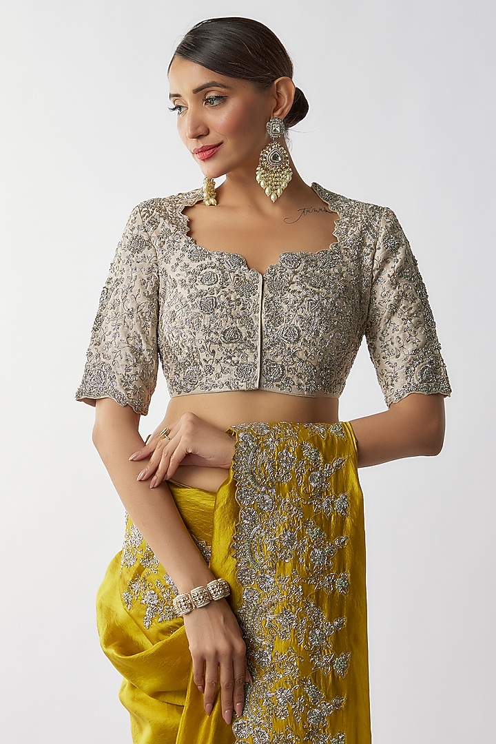 Mustard Silk Zari Embroidered Bridal Saree Set by Jayanti Reddy at Pernia's Pop Up Shop