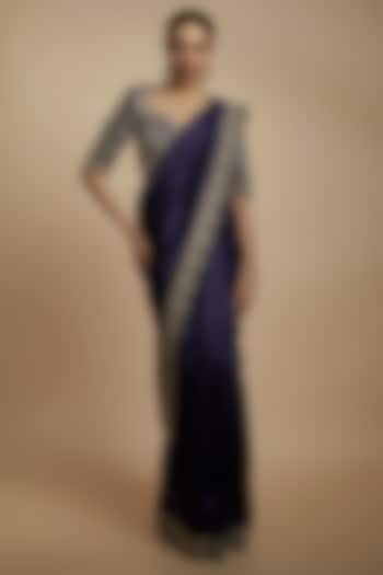 Purple Silk Zari Embroidered Saree Set by Jayanti Reddy at Pernia's Pop Up Shop