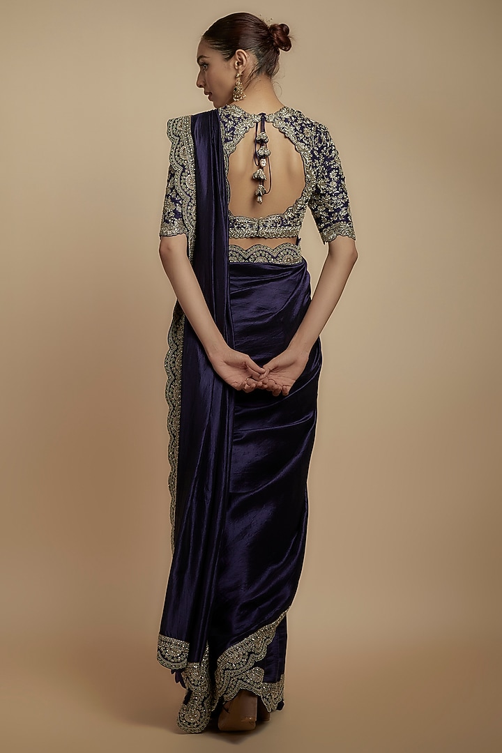 Purple Silk Zari Embroidered Bridal Saree Set by Jayanti Reddy at Pernia's Pop Up Shop