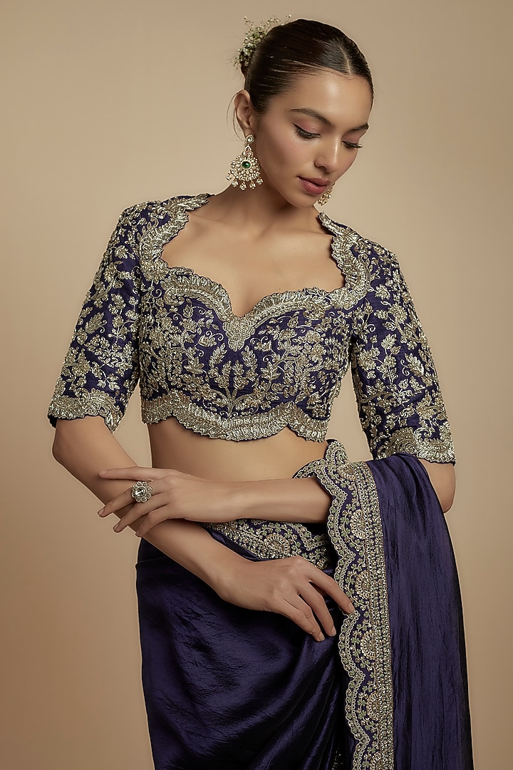 Purple Silk Zari Embroidered Bridal Saree Set by Jayanti Reddy at Pernia's Pop Up Shop