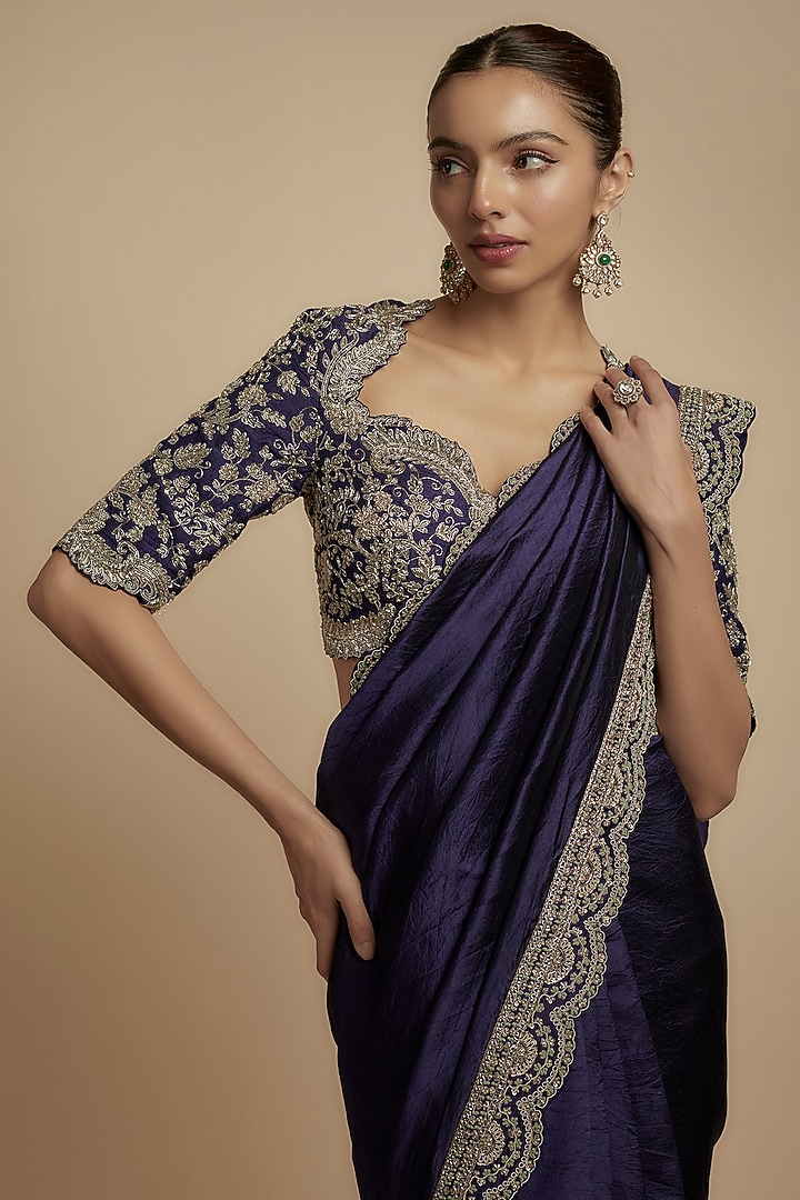 Purple Silk Zari Embroidered Bridal Saree Set by Jayanti Reddy at Pernia's Pop Up Shop