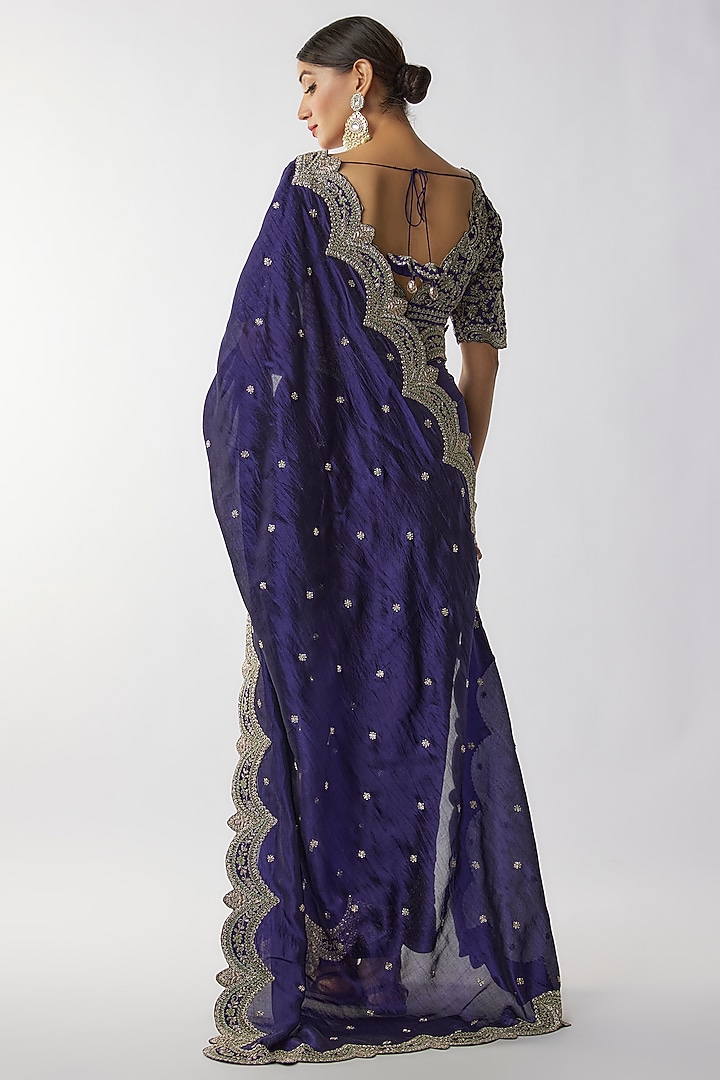 Purple Silk Zari Embroidered Reception Saree Set by Jayanti Reddy at Pernia's Pop Up Shop
