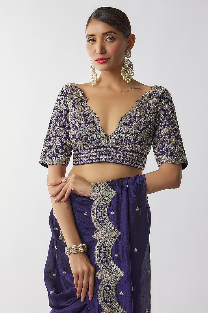 Purple Silk Zari Embroidered Reception Saree Set by Jayanti Reddy at Pernia's Pop Up Shop