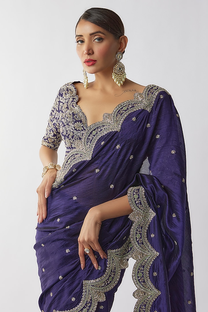 Purple Silk Zari Embroidered Reception Saree Set by Jayanti Reddy at Pernia's Pop Up Shop