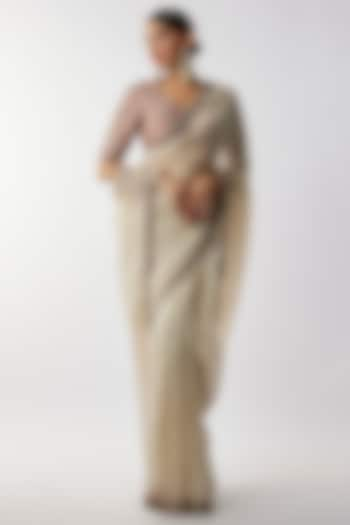 Ivory Silk Zari Embroidered Saree Set by Jayanti Reddy