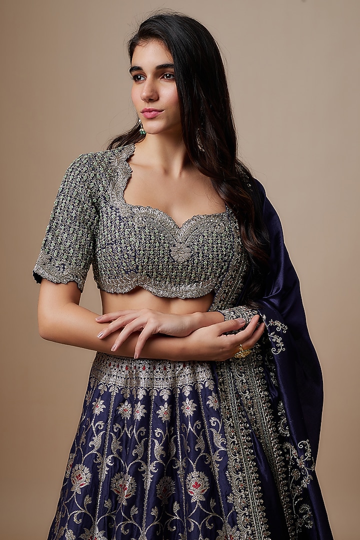 Purple Silk Zari Embroidered Bridal Lehenga Set by Jayanti Reddy at Pernia's Pop Up Shop