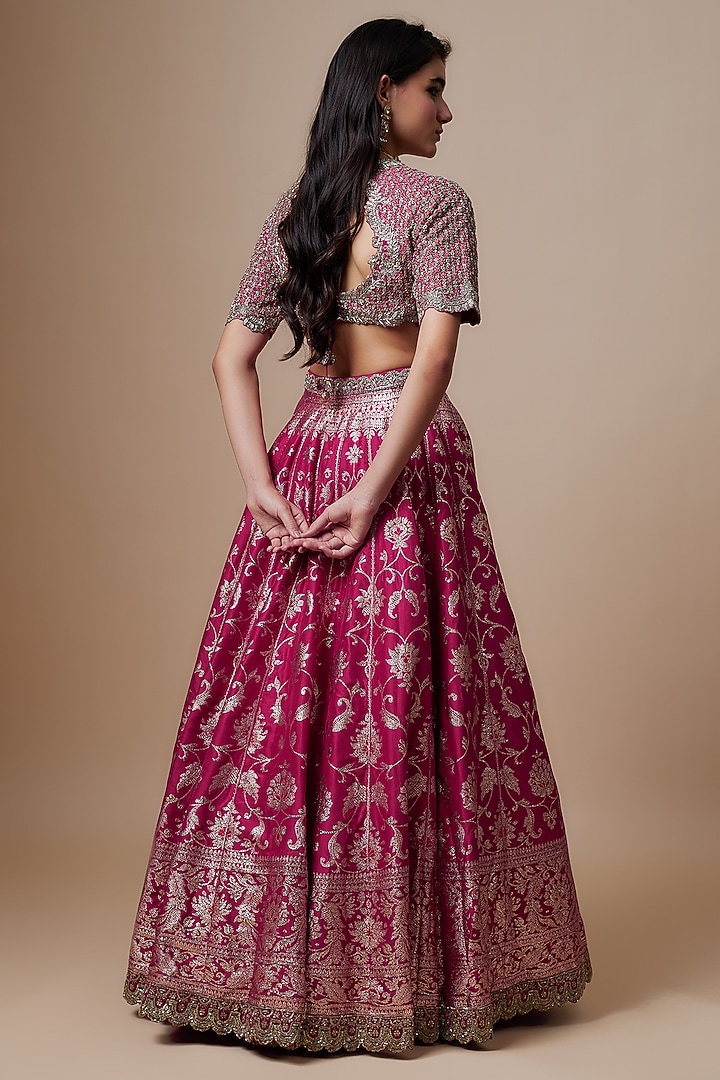 Pink Silk Zari Embroidered Bridal Lehenga Set by Jayanti Reddy at Pernia's Pop Up Shop
