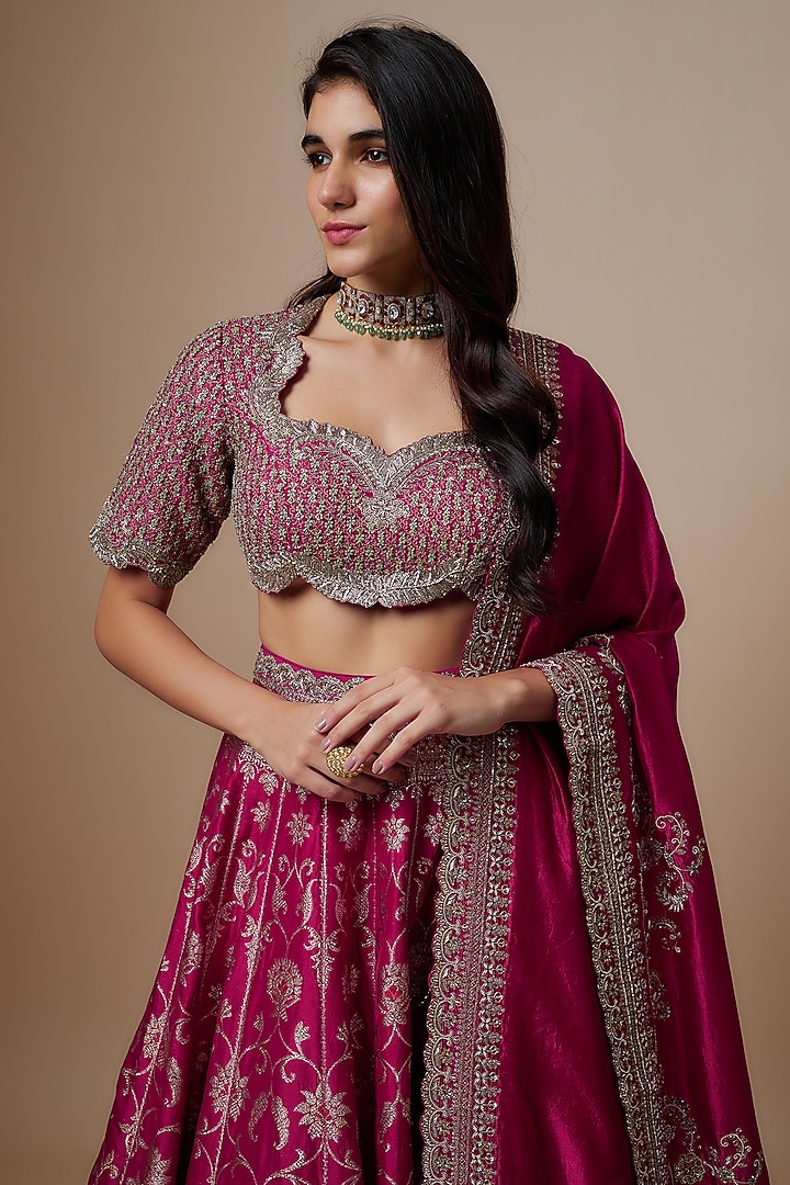 Pink Silk Zari Embroidered Bridal Lehenga Set by Jayanti Reddy at Pernia's Pop Up Shop