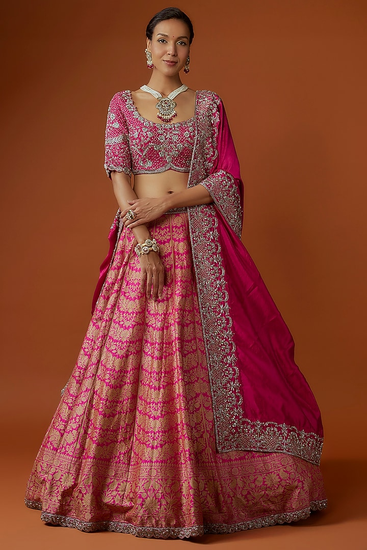 Pink Banarasi Zari Embroidered Bridal Lehenga Set by Jayanti Reddy at Pernia's Pop Up Shop