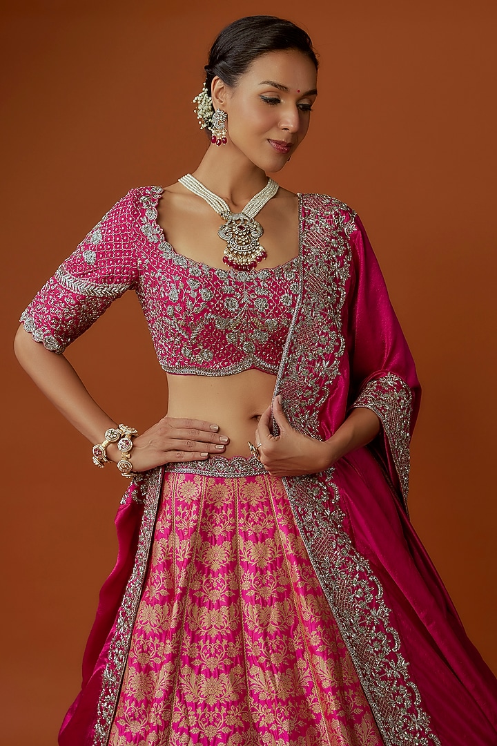 Pink Banarasi Zari Embroidered Bridal Lehenga Set by Jayanti Reddy at Pernia's Pop Up Shop