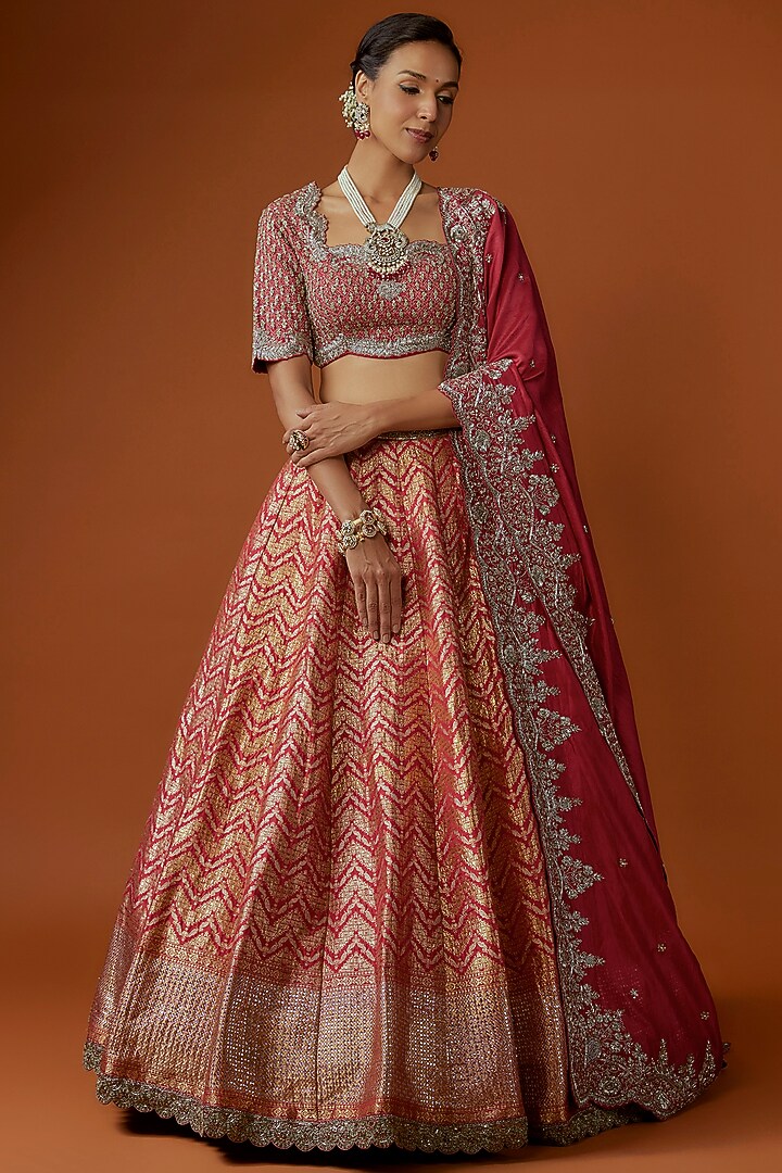 Red Banarasi Zari Embroidered Bridal Lehenga Set by Jayanti Reddy at Pernia's Pop Up Shop