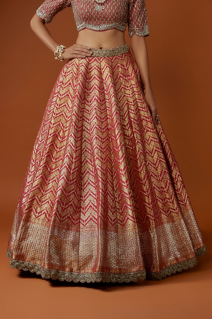 Red Banarasi Zari Embroidered Bridal Lehenga Set by Jayanti Reddy at Pernia's Pop Up Shop