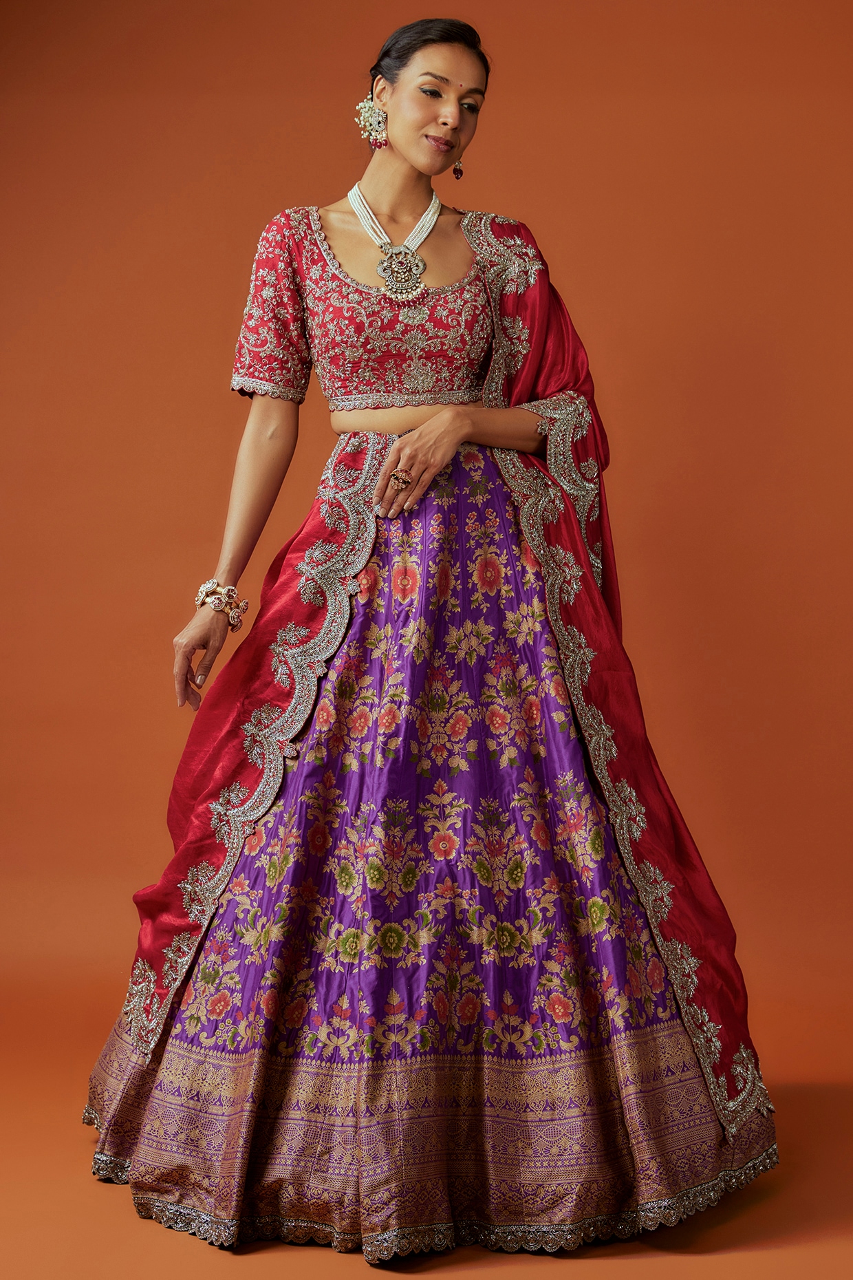 Buy Pink Raw Silk Embroidered Zardozi Crew Banarasi Bridal Lehenga Set For  Women by JAYANTI REDDY Online at Aza Fashions.