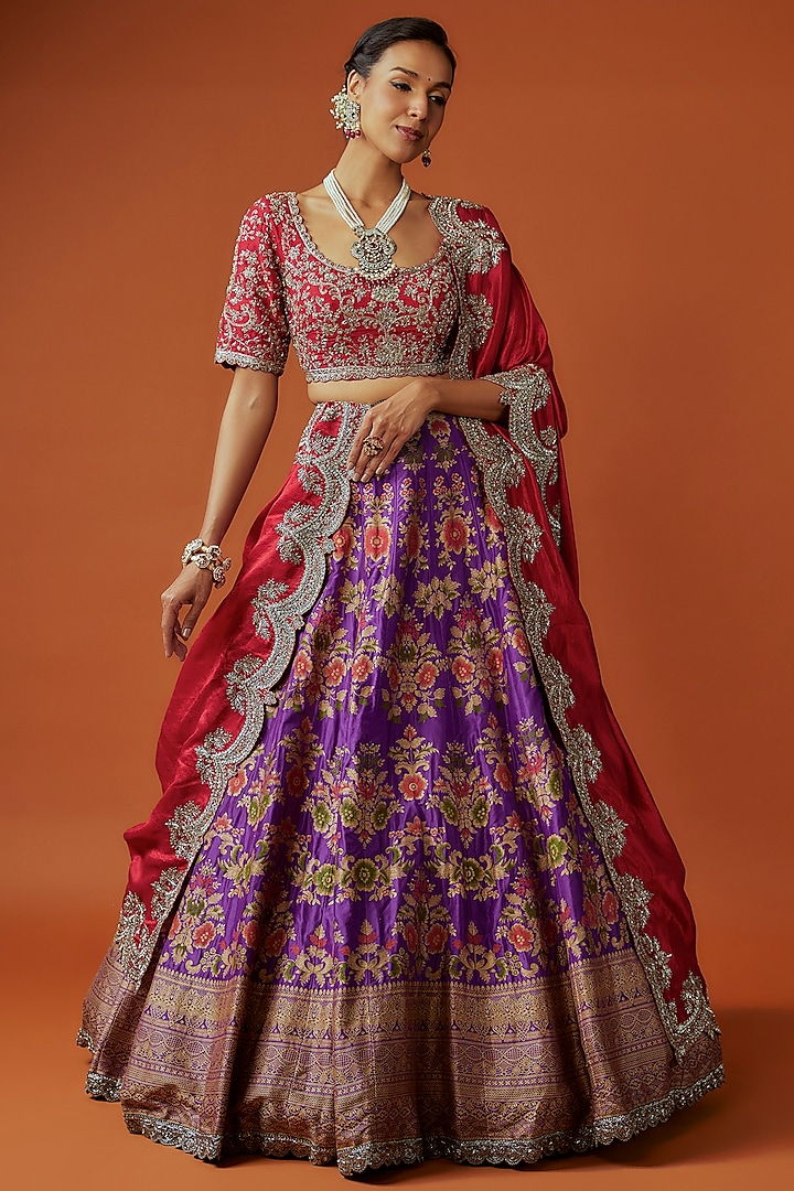 Purple Banarasi Zari Embroidered Bridal Lehenga Set by Jayanti Reddy at Pernia's Pop Up Shop