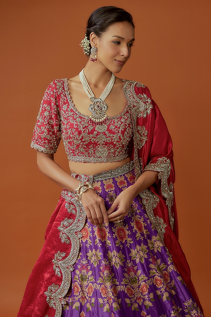 Purple Banarasi Zari Embroidered Bridal Lehenga Set by Jayanti Reddy at Pernia's Pop Up Shop