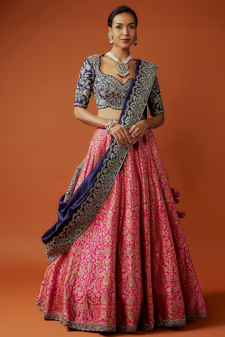 Pink Banarasi Zari Embroidered Bridal Lehenga Set by Jayanti Reddy at Pernia's Pop Up Shop