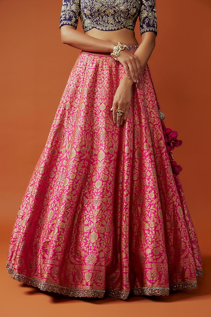 Pink Banarasi Zari Embroidered Bridal Lehenga Set by Jayanti Reddy at Pernia's Pop Up Shop