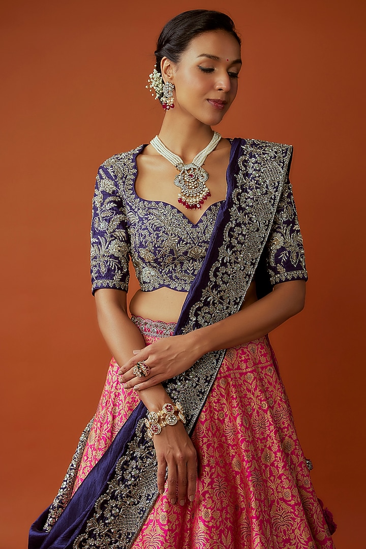Pink Banarasi Zari Embroidered Bridal Lehenga Set by Jayanti Reddy at Pernia's Pop Up Shop