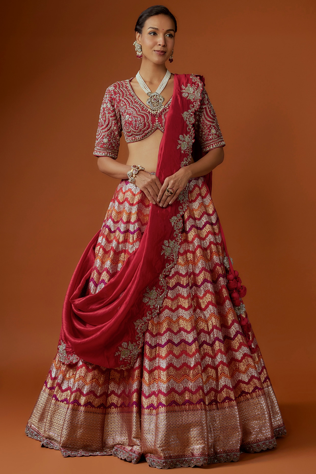 Jayanti Reddy Red Raw Silk Lehenga With Blouse (Set Of 2) – Nykaa Fashion