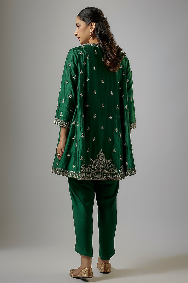 Green Silk Zardosi Embroidered Tunic Set by Jayanti Reddy at Pernia's Pop Up Shop