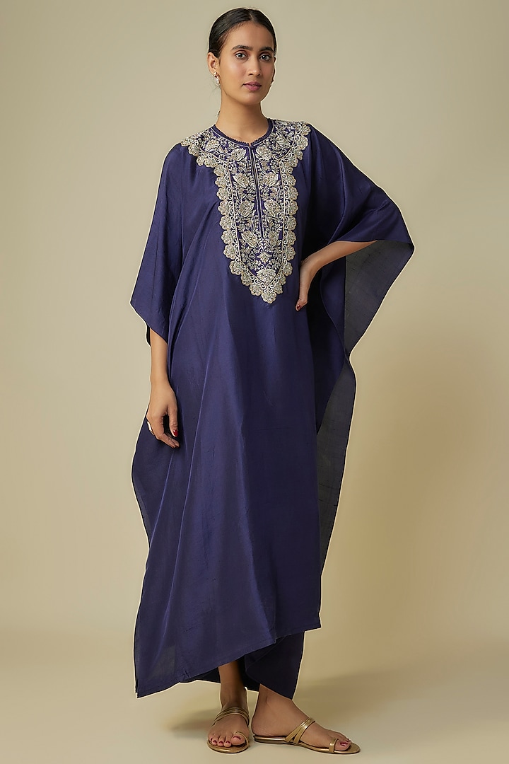 Purple Silk Zardosi Embroidered Kaftan Set by Jayanti Reddy at Pernia's Pop Up Shop