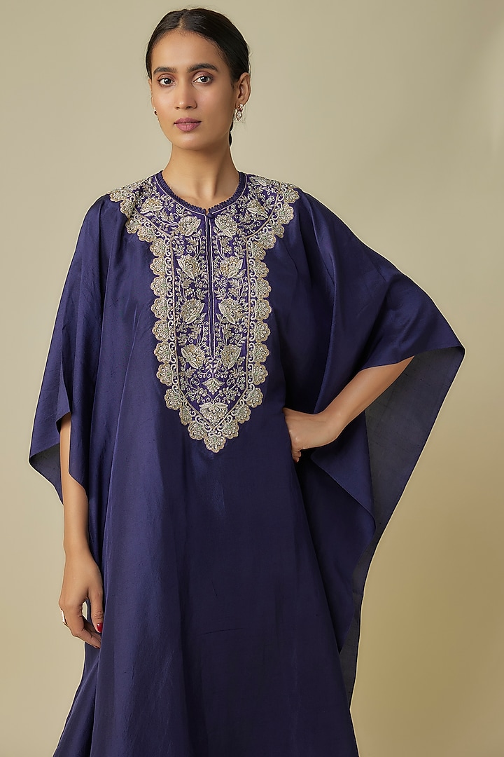 Purple Silk Zardosi Embroidered Kaftan Set by Jayanti Reddy at Pernia's Pop Up Shop