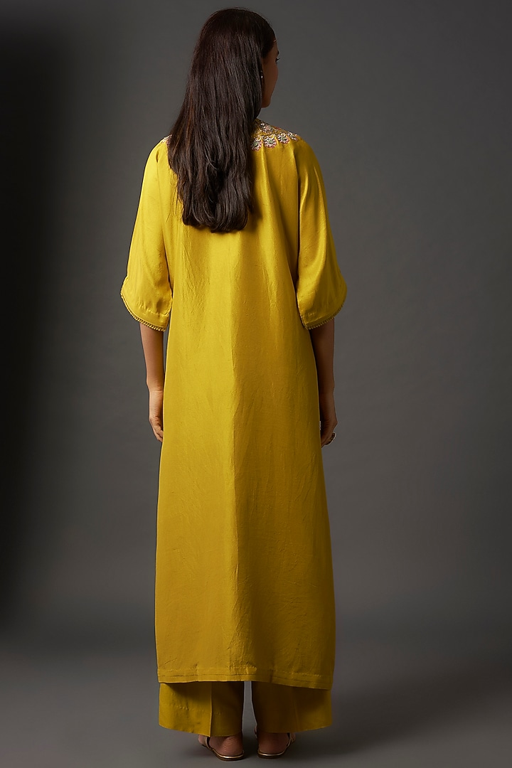 Yellow Silk Zardosi Embroidered Kaftan Set by Jayanti Reddy at Pernia's Pop Up Shop