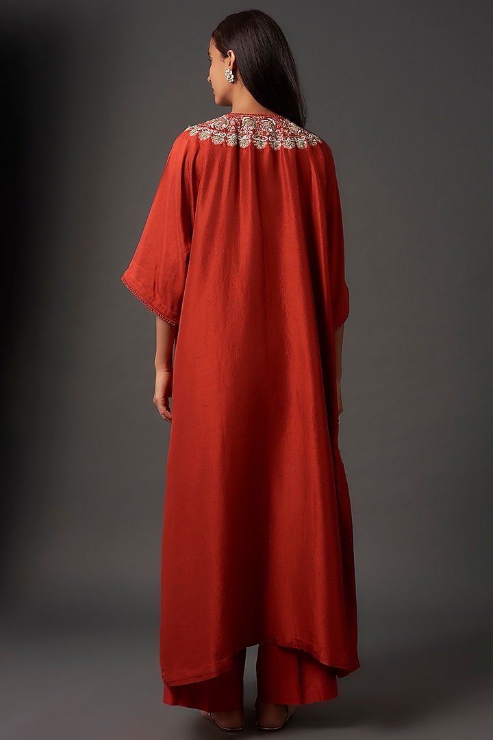 Orange Silk Zardosi Embroidered Kaftan Set by Jayanti Reddy at Pernia's Pop Up Shop