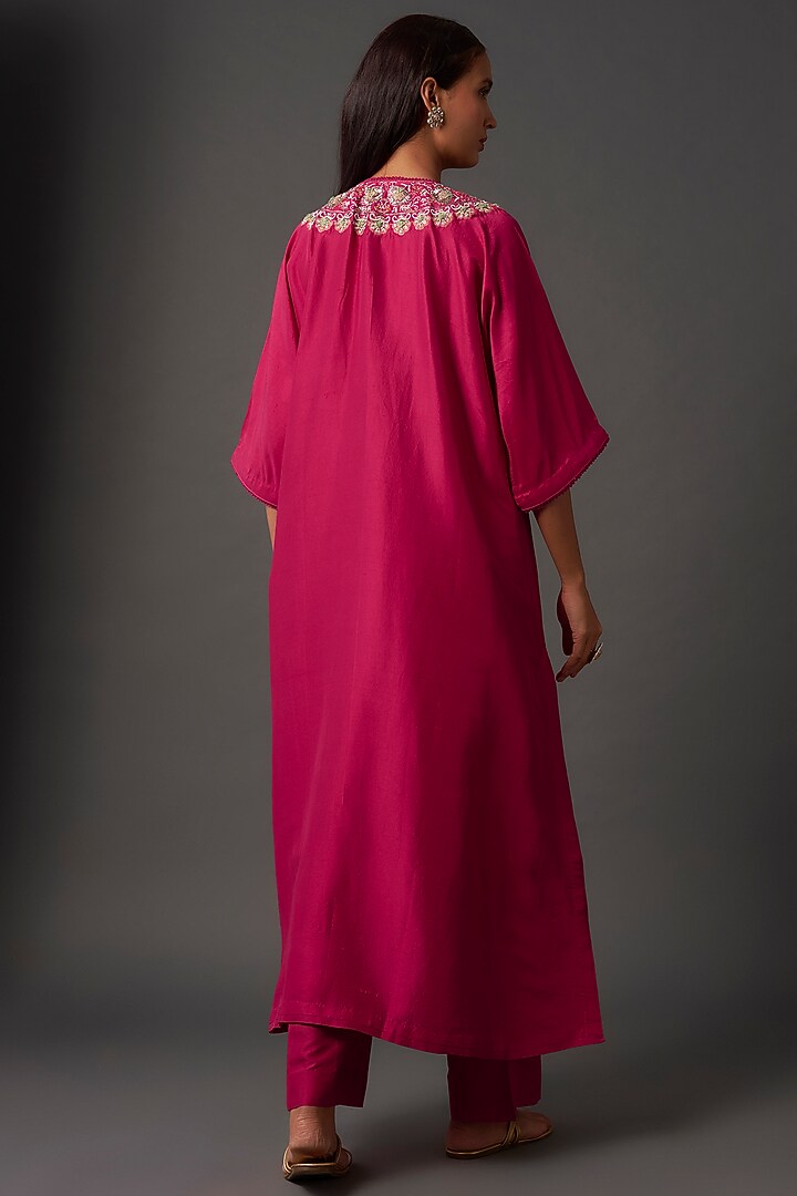 Pink Silk Zardosi Embroidered Kaftan Set by Jayanti Reddy at Pernia's Pop Up Shop