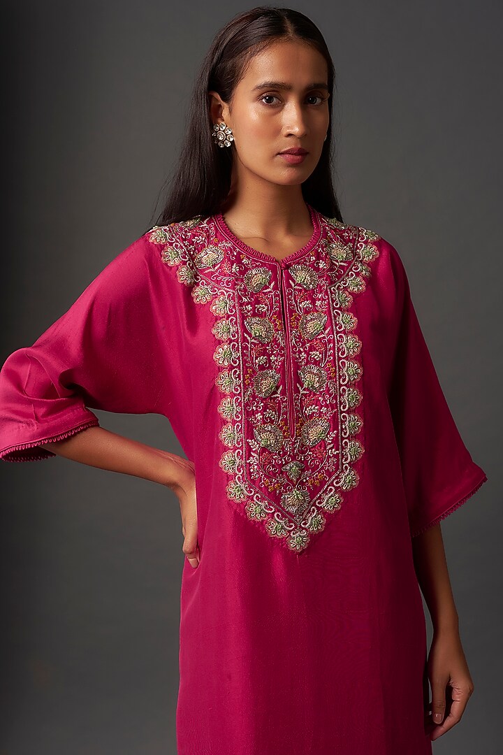 Pink Silk Zardosi Embroidered Kaftan Set by Jayanti Reddy at Pernia's Pop Up Shop
