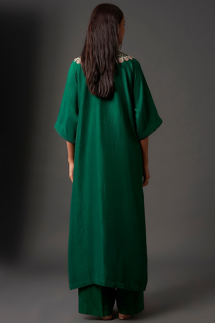 Green Silk Zardosi Embroidered Kaftan Set by Jayanti Reddy at Pernia's Pop Up Shop