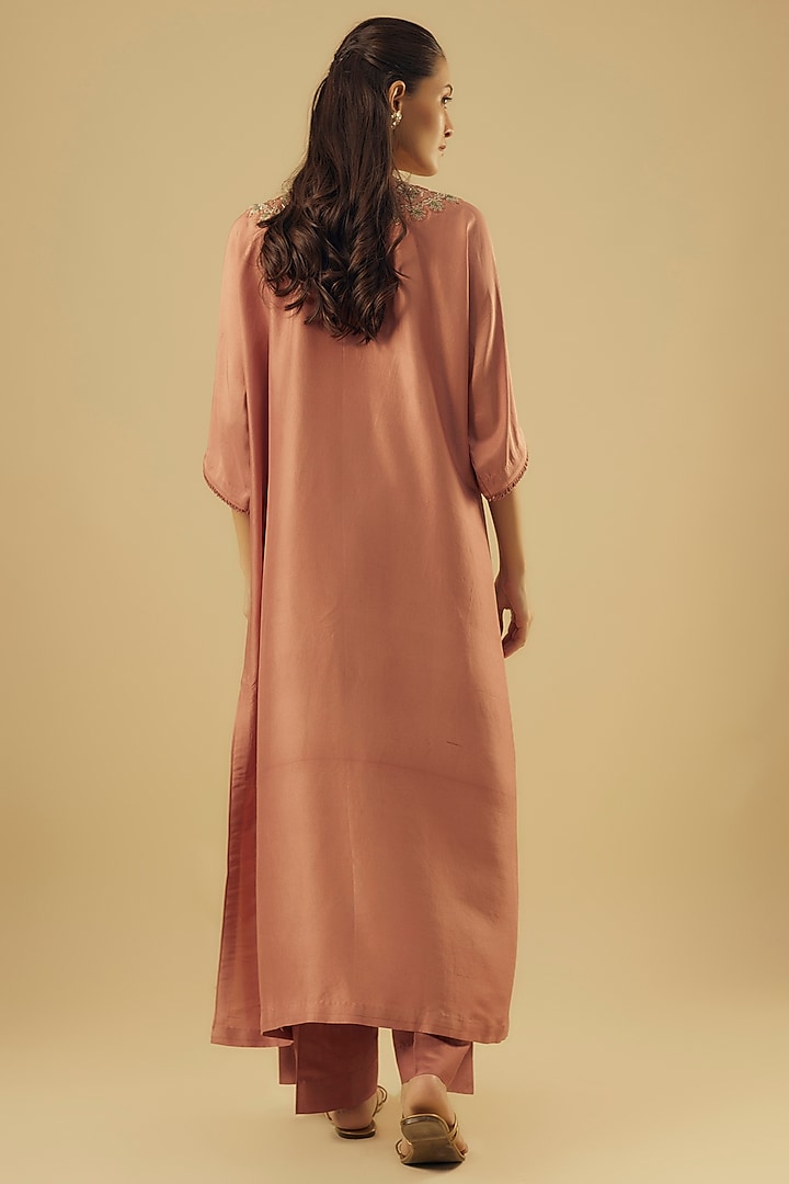 Peach Silk Zardosi Embroidered Kaftan Set by Jayanti Reddy at Pernia's Pop Up Shop
