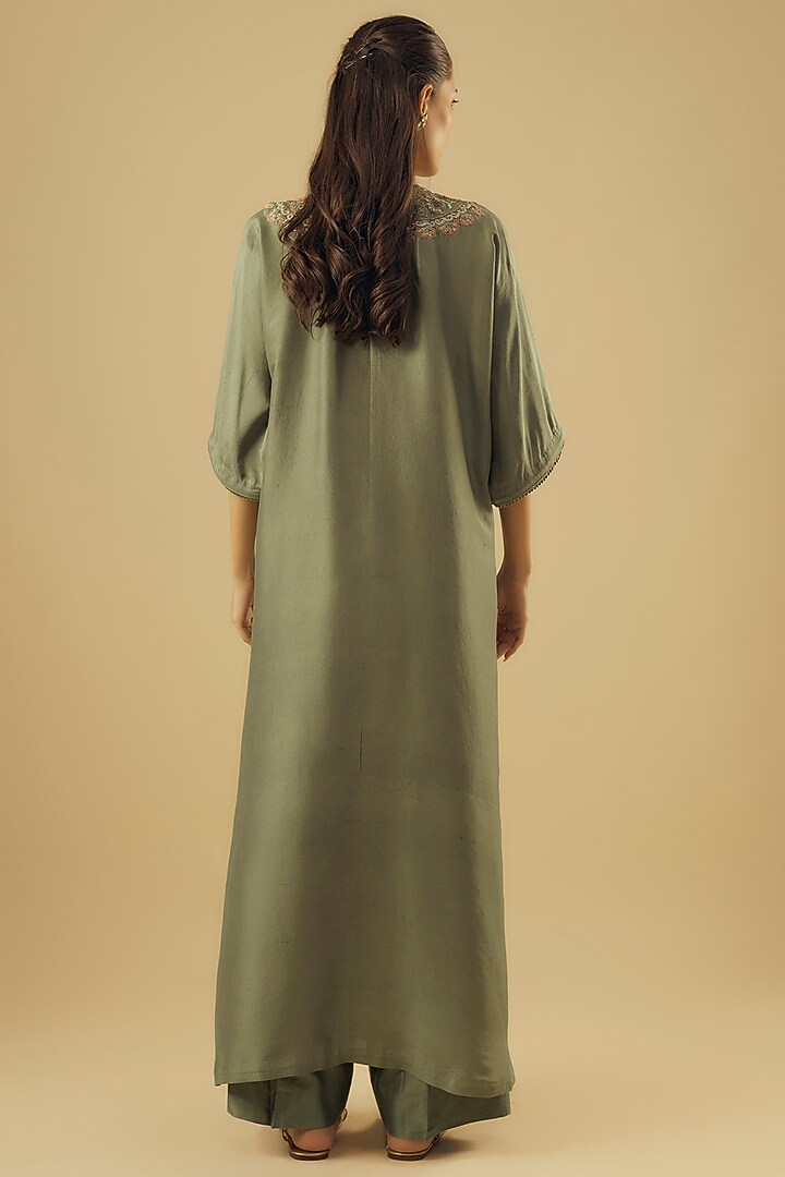 Beige Silk Zardosi Embroidered Kaftan Set by Jayanti Reddy at Pernia's Pop Up Shop