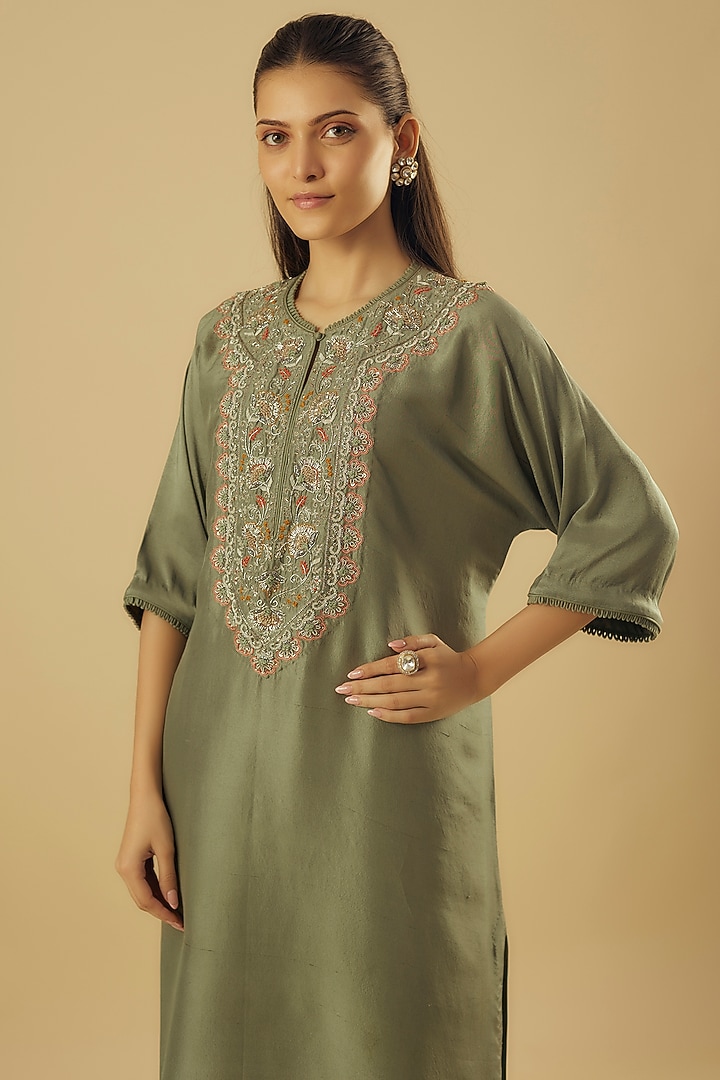 Beige Silk Zardosi Embroidered Kaftan Set by Jayanti Reddy at Pernia's Pop Up Shop