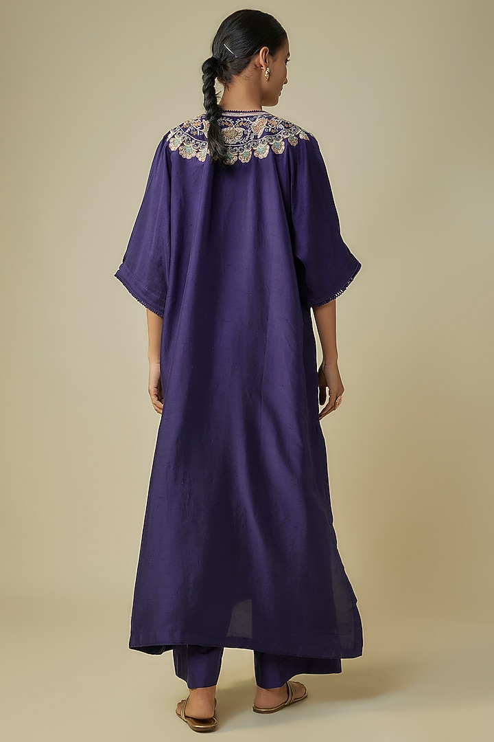 Purple Silk Zardosi Embroidered Kaftan Set by Jayanti Reddy at Pernia's Pop Up Shop