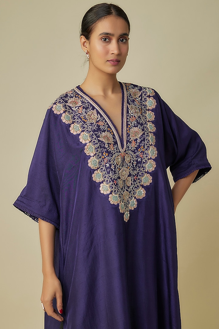 Purple Silk Zardosi Embroidered Kaftan Set by Jayanti Reddy at Pernia's Pop Up Shop