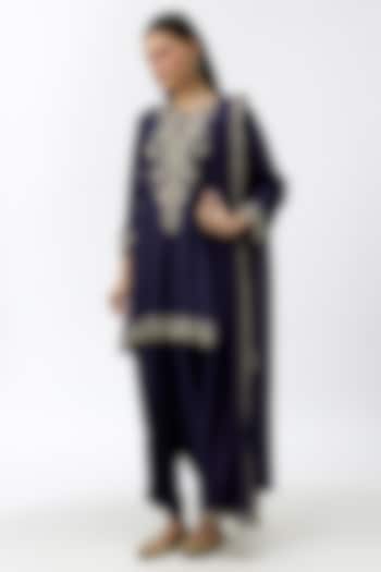 Purple Silk Zardosi Embroidered Tunic Set by Jayanti Reddy at Pernia's Pop Up Shop