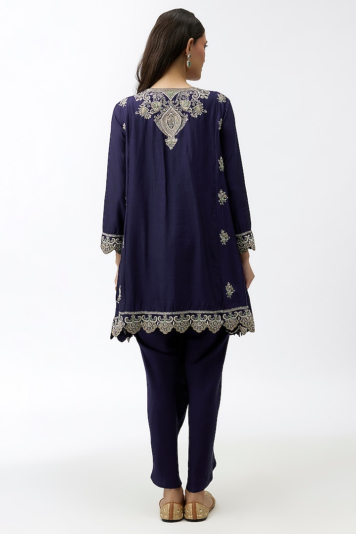 Purple Silk Zardosi Embroidered Tunic Set by Jayanti Reddy at Pernia's Pop Up Shop