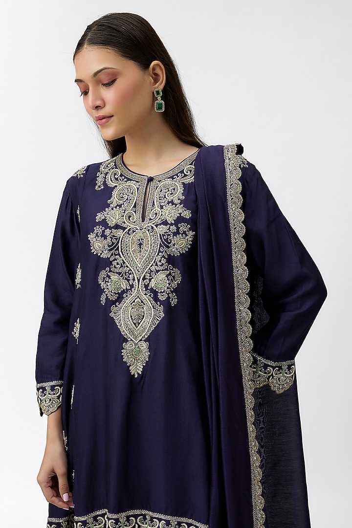 Purple Silk Zardosi Embroidered Tunic Set by Jayanti Reddy at Pernia's Pop Up Shop
