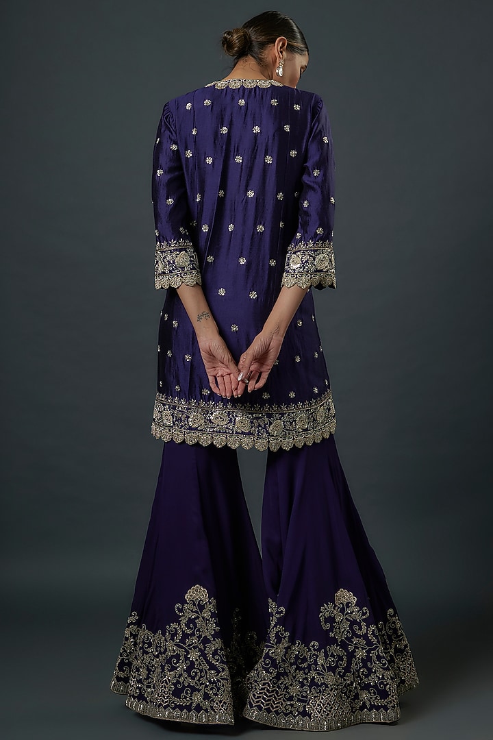 Purple Silk Zardosi Embroidered Bridal Sharara Set by Jayanti Reddy at Pernia's Pop Up Shop