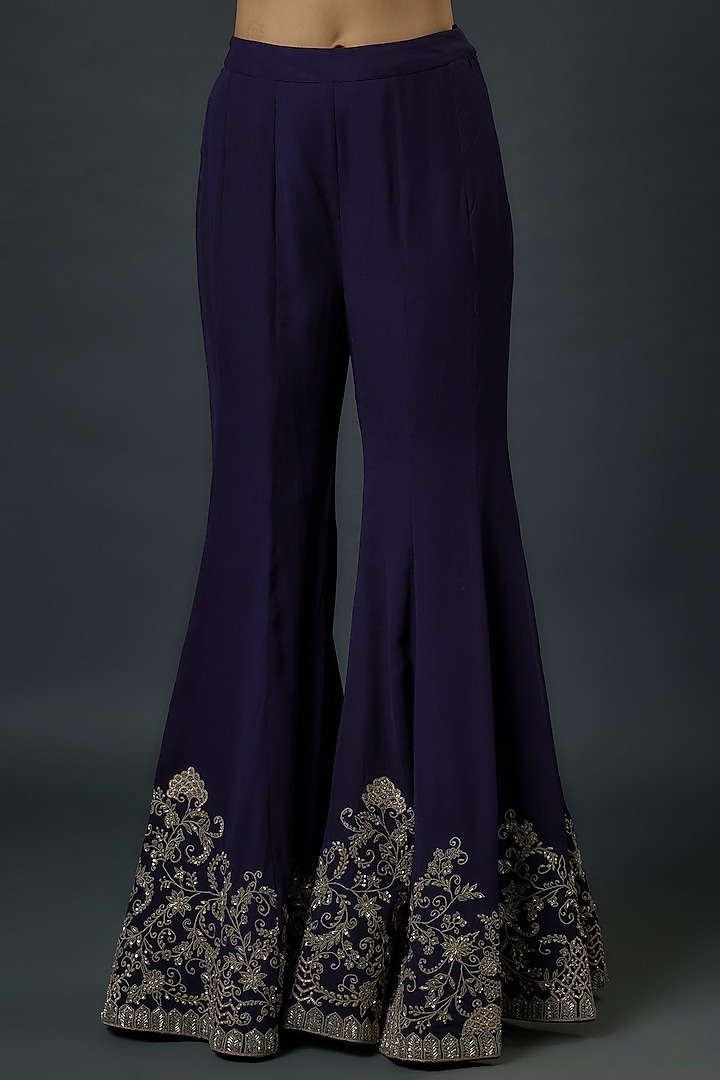Purple Silk Zardosi Embroidered Bridal Sharara Set by Jayanti Reddy at Pernia's Pop Up Shop