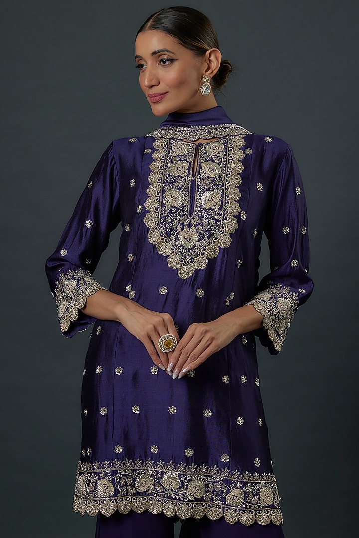 Purple Silk Zardosi Embroidered Bridal Sharara Set by Jayanti Reddy at Pernia's Pop Up Shop