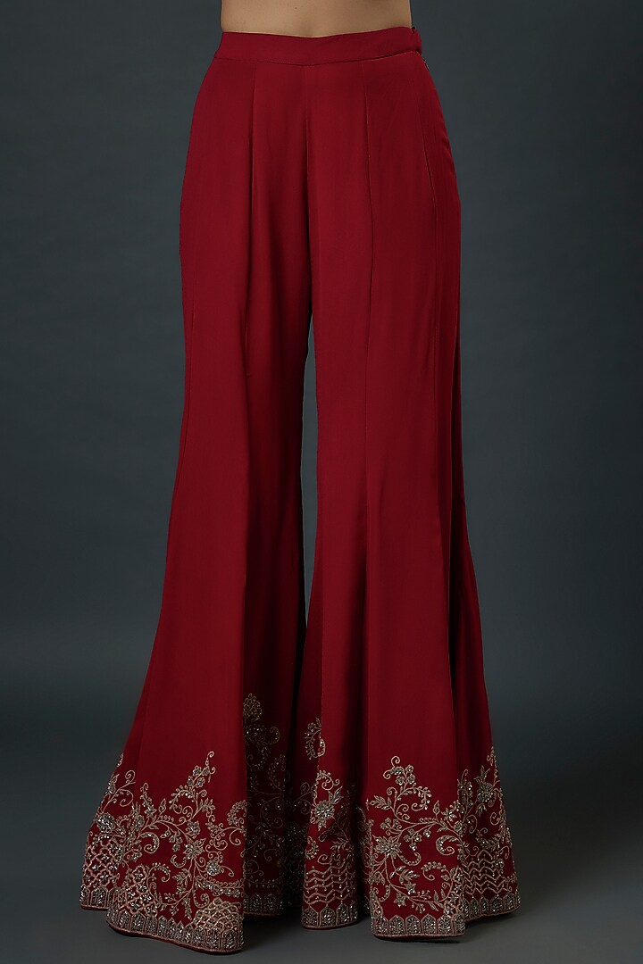Red Silk Zardosi Embroidered Bridal Sharara Set by Jayanti Reddy at Pernia's Pop Up Shop