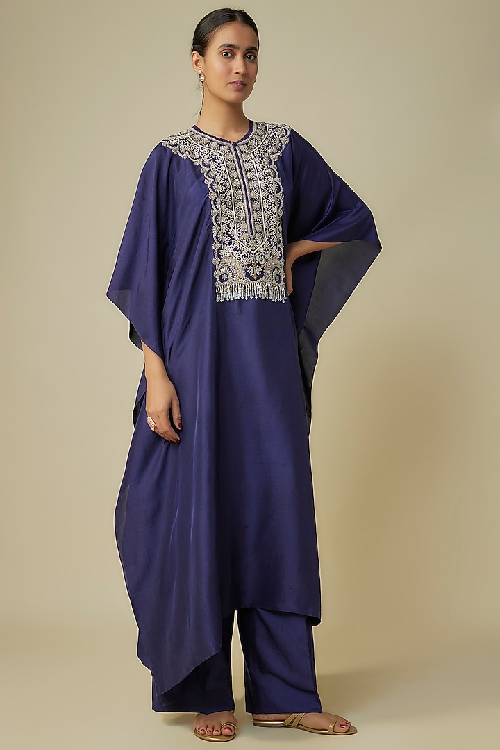 Purple Silk Zardosi Embroidered Kaftan Set by Jayanti Reddy at Pernia's Pop Up Shop