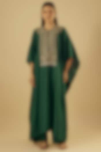 Green Silk Zardosi Embroidered Kaftan Set by Jayanti Reddy at Pernia's Pop Up Shop