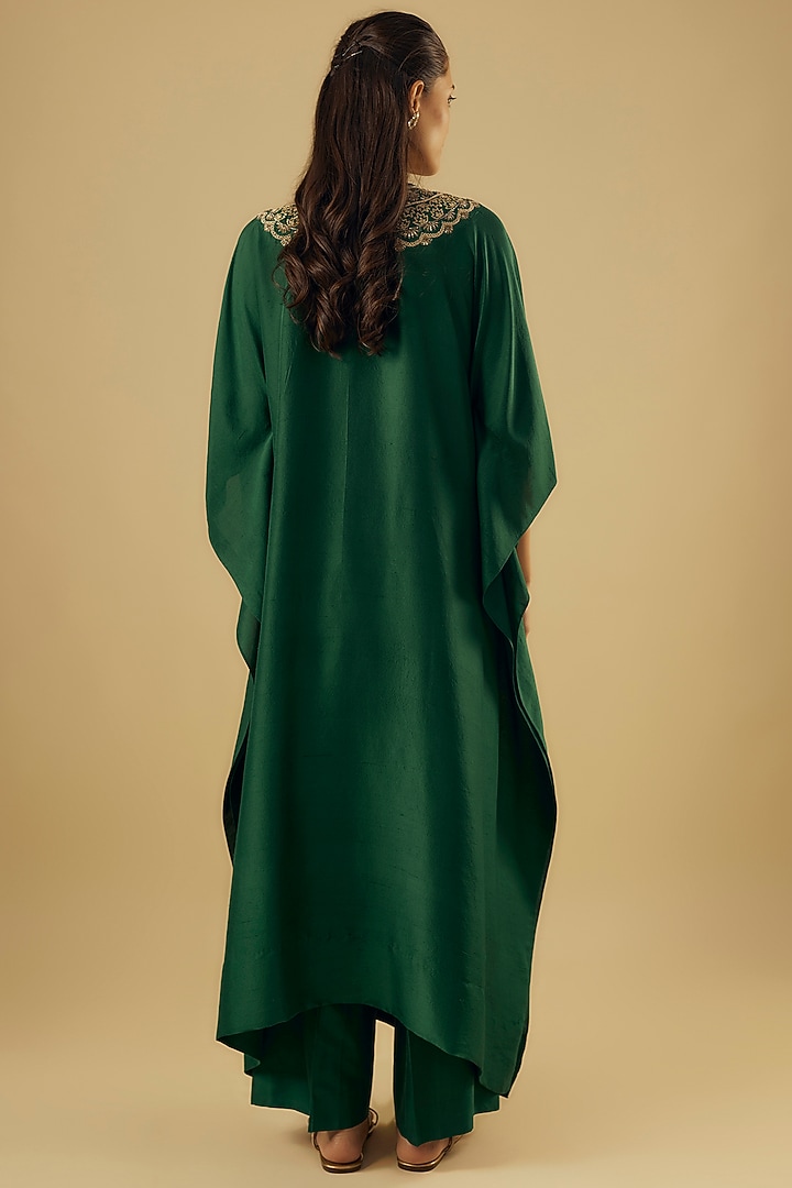 Green Silk Zardosi Embroidered Kaftan Set by Jayanti Reddy at Pernia's Pop Up Shop