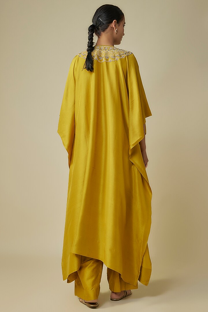 Yellow Silk Zardosi Embroidered Kaftan Set by Jayanti Reddy at Pernia's Pop Up Shop